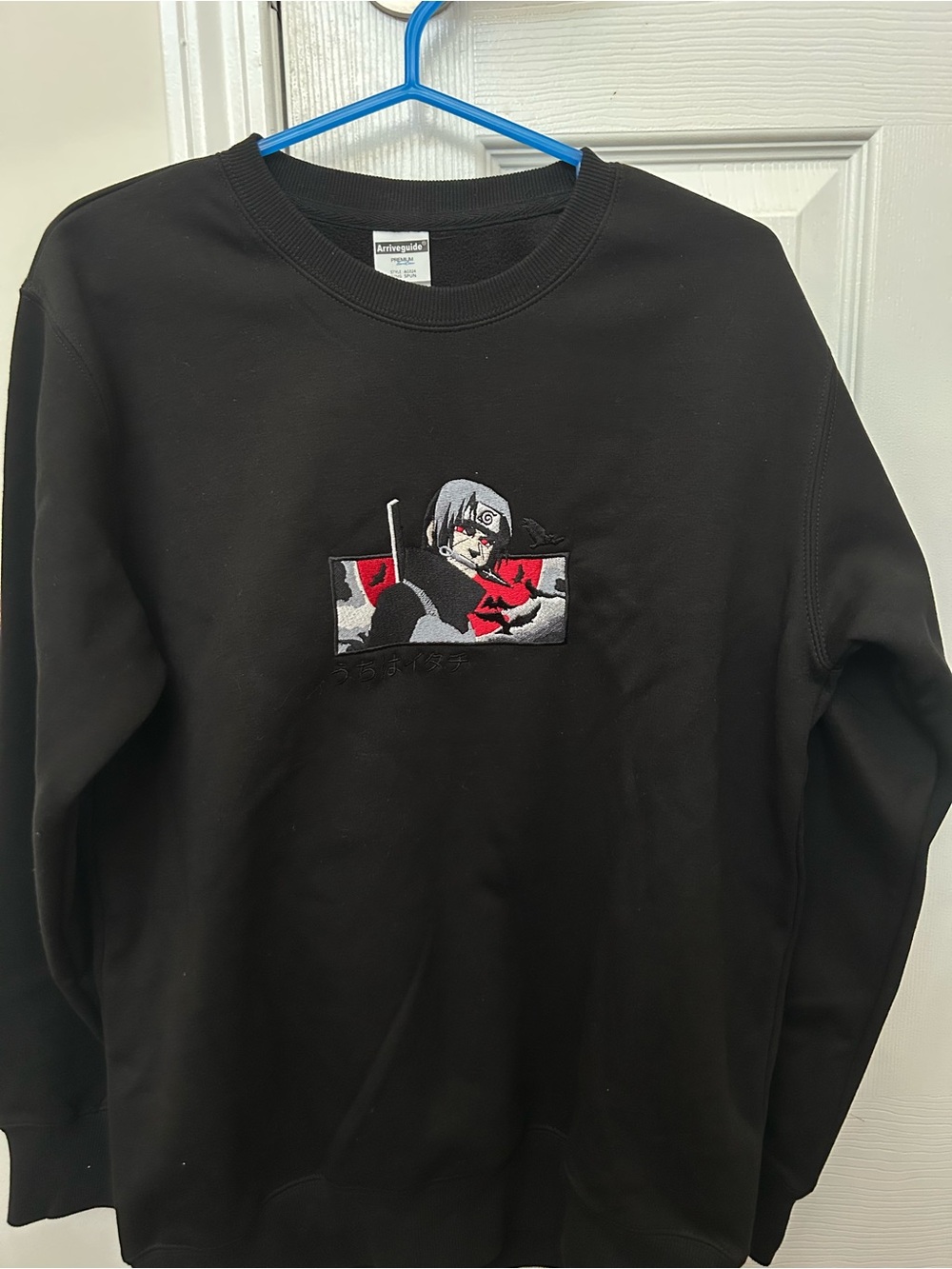 Black ITACHI sweatshirt Embroidered Anime Crewneck Sweatshirt